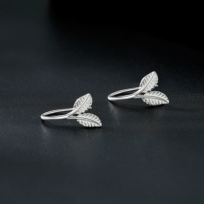 1 Pair Simple Style Leaf Sterling Silver Hoop Earrings