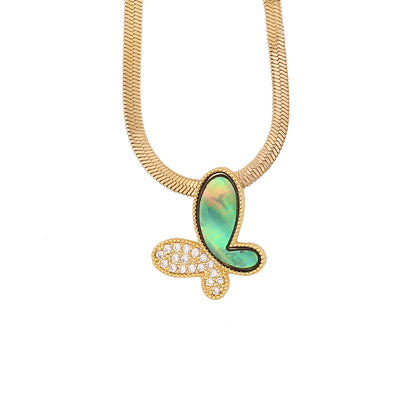 Commute Heart Shape Flower Butterfly Stainless Steel Copper Shell Zircon Pendant Necklace In Bulk
