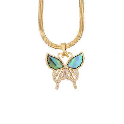 Commute Heart Shape Flower Butterfly Stainless Steel Copper Shell Zircon Pendant Necklace In Bulk