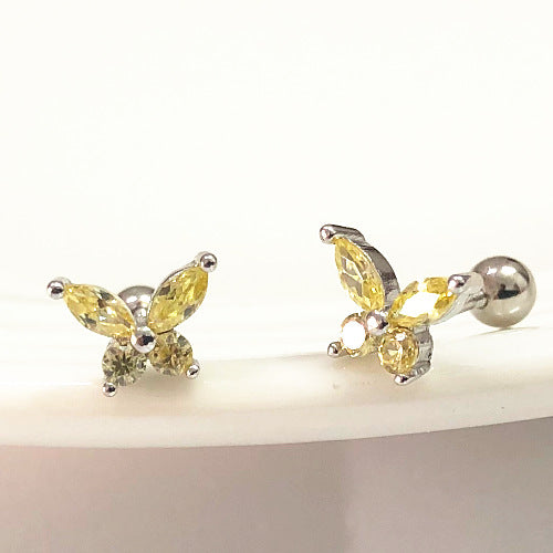 1 Pair Simple Style Butterfly Plating Inlay Sterling Silver Zircon Ear Studs