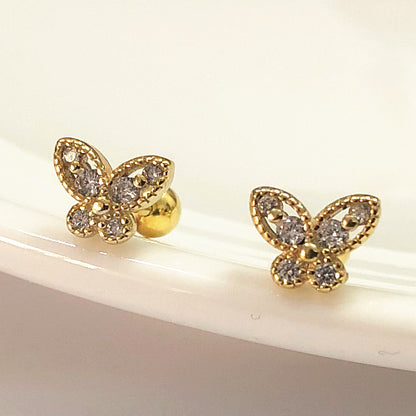 1 Pair Simple Style Butterfly Plating Inlay Sterling Silver Zircon Ear Studs