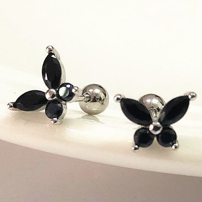 1 Pair Simple Style Butterfly Plating Inlay Sterling Silver Zircon Ear Studs