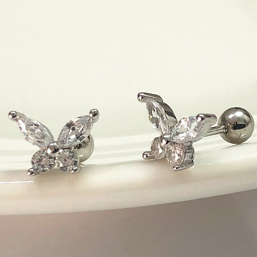 1 Pair Simple Style Butterfly Plating Inlay Sterling Silver Zircon Ear Studs