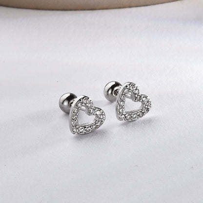 1 Pair Elegant Simple Style Hexagon Round Heart Shape Plating Sterling Silver Zircon Ear Studs