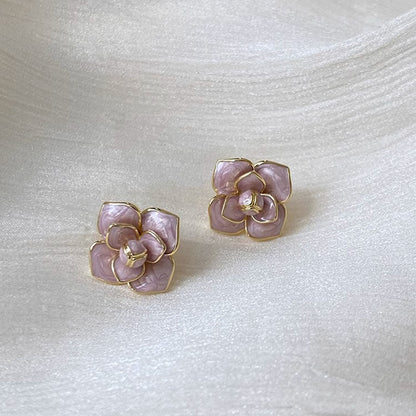 1 Pair Simple Style Flower Enamel Copper Ear Studs