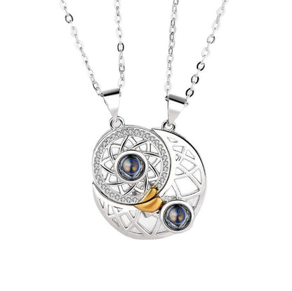 Romantic Star Moon Alloy Plating Inlay Artificial Gemstones Couple Pendant Necklace