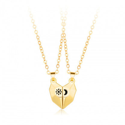 Simple Style Heart Shape Alloy Plating Couple Pendant Necklace