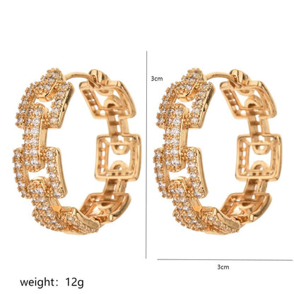 1 Pair Elegant Simple Style Geometric Polishing Copper Zircon 18K Gold Plated Hoop Earrings