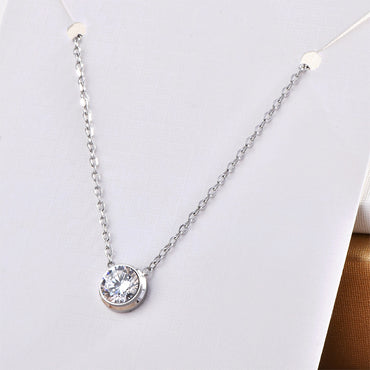 Simple Style Geometric Solid Color Titanium Steel Plating Inlay Rhinestones Pendant Necklace