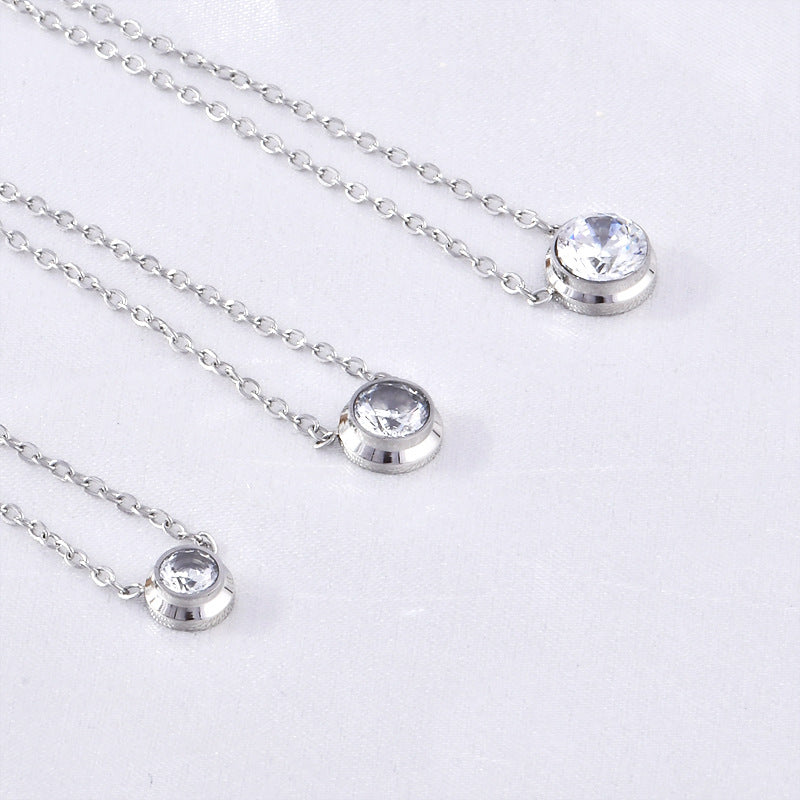 Simple Style Geometric Solid Color Titanium Steel Plating Inlay Rhinestones Pendant Necklace