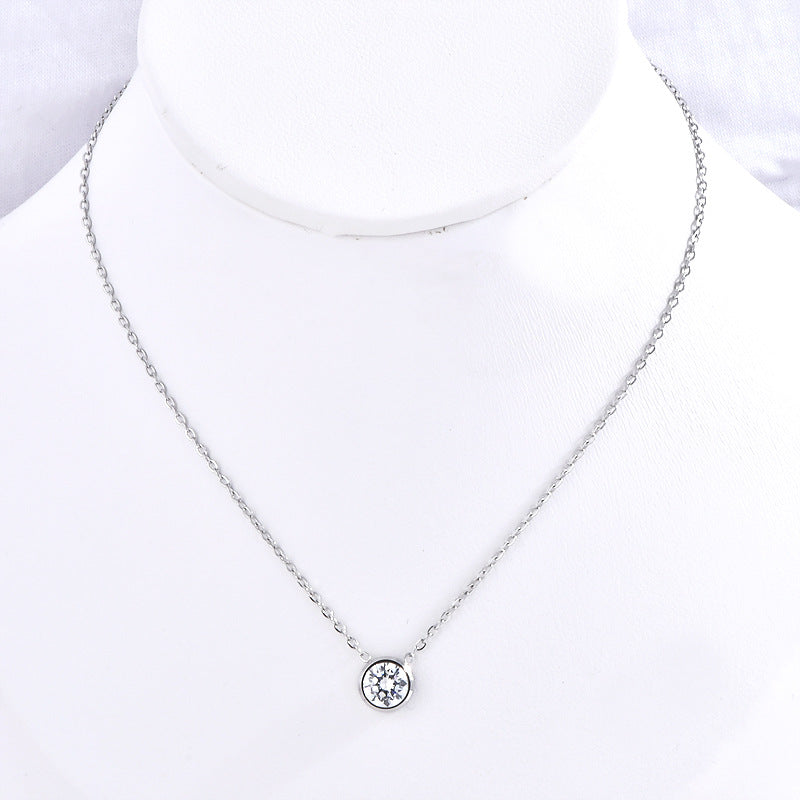 Simple Style Geometric Solid Color Titanium Steel Plating Inlay Rhinestones Pendant Necklace