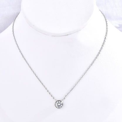 Simple Style Geometric Solid Color Titanium Steel Plating Inlay Rhinestones Pendant Necklace