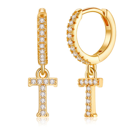 1 Pair Elegant Classic Style Letter Plating Inlay Copper Zircon 14k Gold Plated Drop Earrings