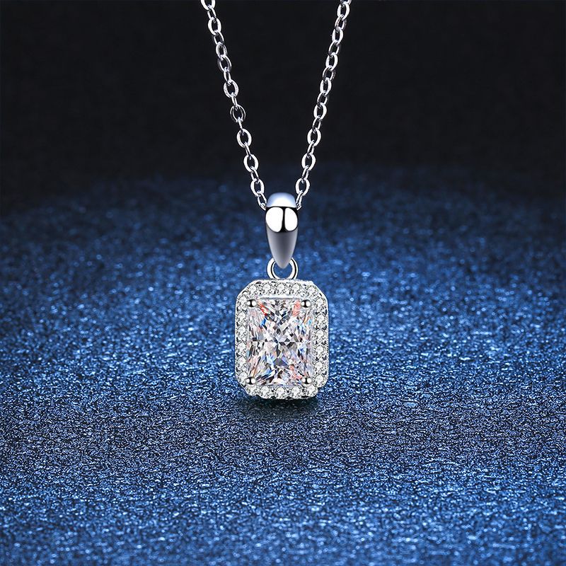Simple Style Color Block Sterling Silver Plating Inlay Zircon White Gold Plated Pendant Necklace