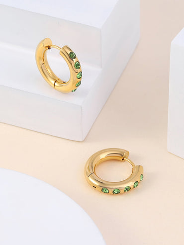 1 Pair Vintage Style Color Block Plating Inlay Stainless Steel Zircon 18k Gold Plated Hoop Earrings