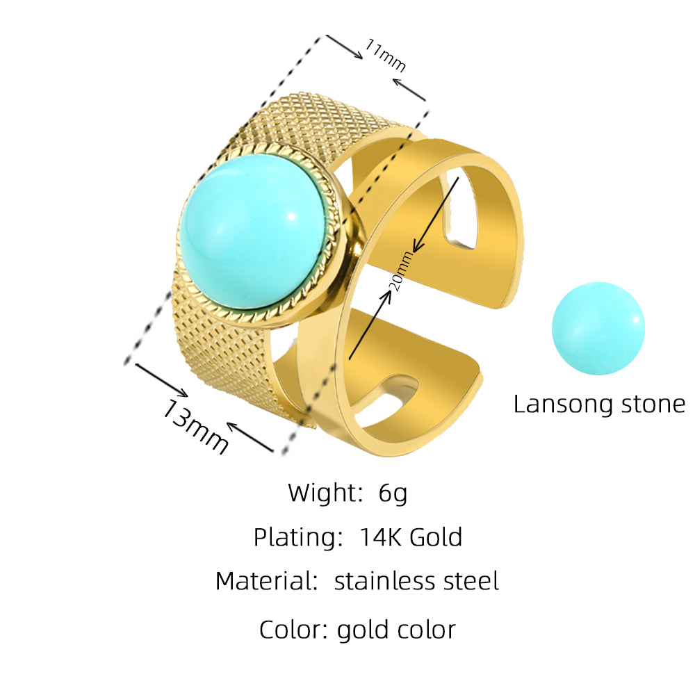 Fashion Geometric Titanium Steel Plating Natural Stone Shell Open Ring