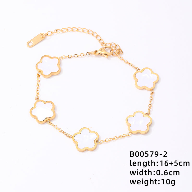 Ig Style Simple Style Flower Stainless Steel Titanium Steel Plating Chain Inlay Shell Bracelets