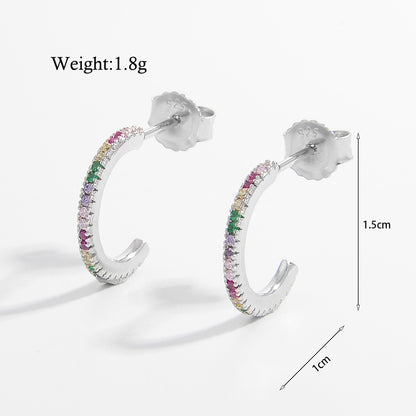 1 Pair Elegant Simple Style C Shape Water Droplets Solid Color Plating Inlay Sterling Silver Zircon White Gold Plated Rhodium Plated Ear Studs