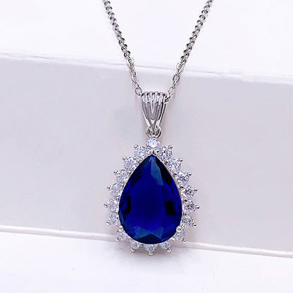 Elegant Glam Sweet Water Droplets Sterling Silver Plating Inlay Zircon White Gold Plated Pendant Necklace