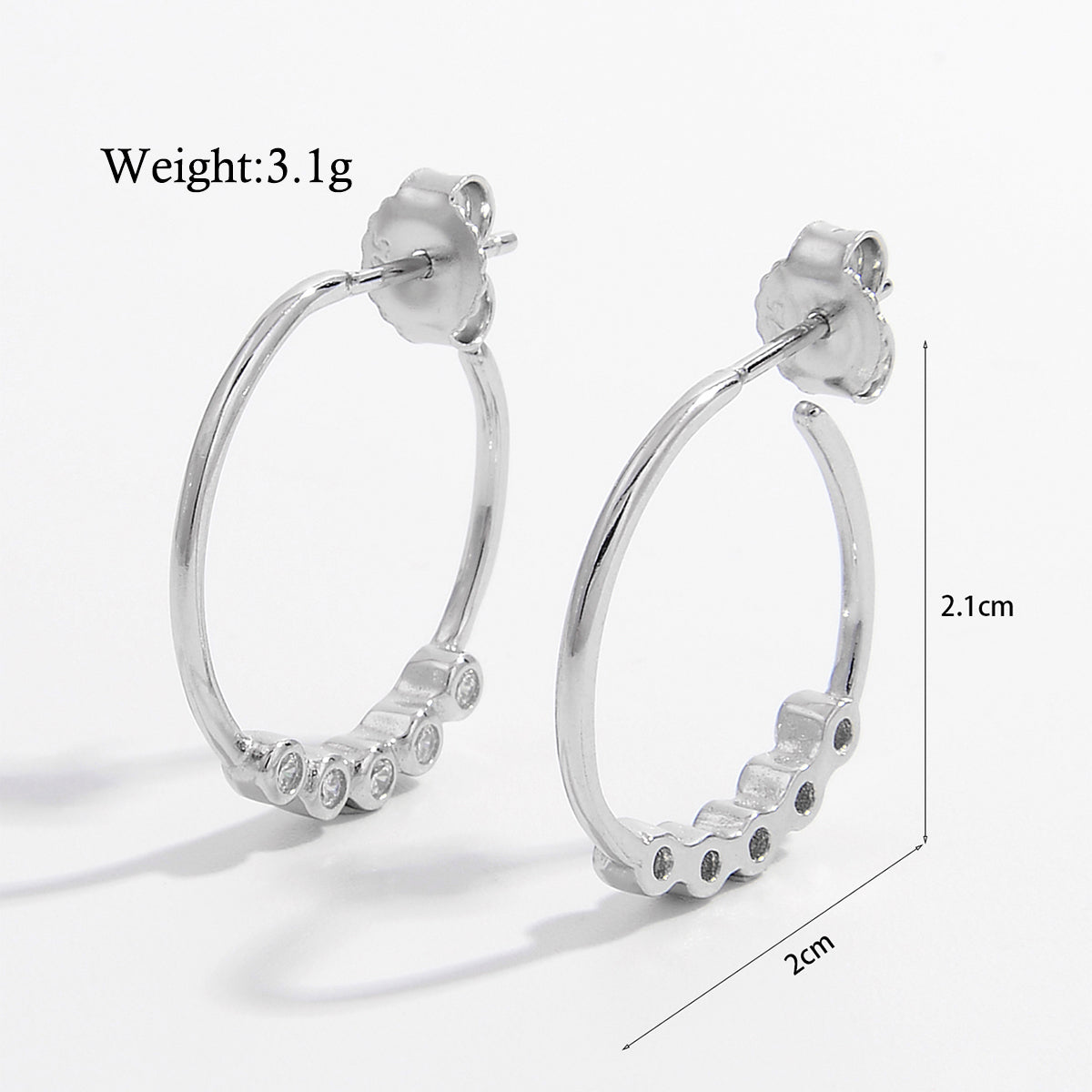 1 Pair Elegant Simple Style C Shape Water Droplets Solid Color Plating Inlay Sterling Silver Zircon White Gold Plated Rhodium Plated Ear Studs