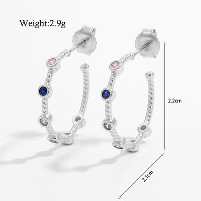 1 Pair Elegant Simple Style C Shape Water Droplets Solid Color Plating Inlay Sterling Silver Zircon White Gold Plated Rhodium Plated Ear Studs