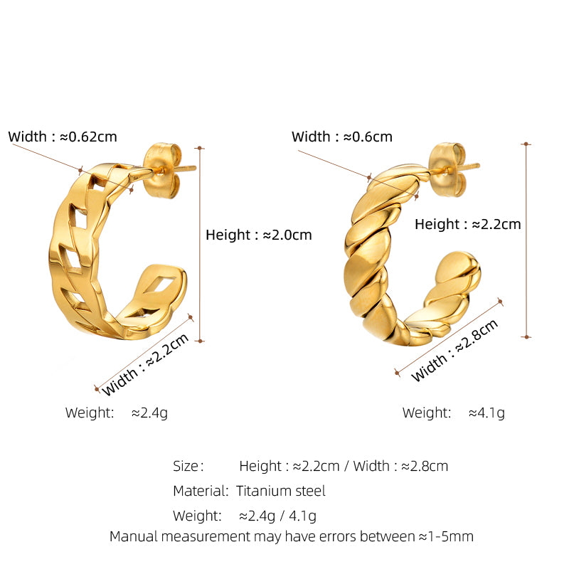 1 Pair Romantic Commute C Shape Solid Color Plating Hollow Out Titanium Steel 18k Gold Plated Ear Studs