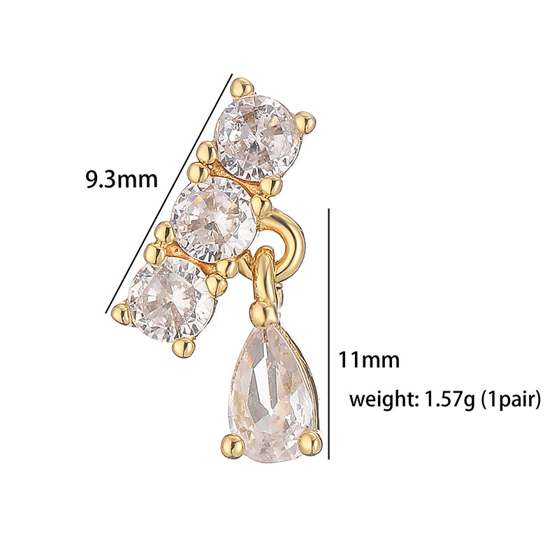 1 Pair Casual Elegant Simple Style Round Square Water Droplets Plating Inlay Copper Zircon 18k Gold Plated Drop Earrings Ear Studs