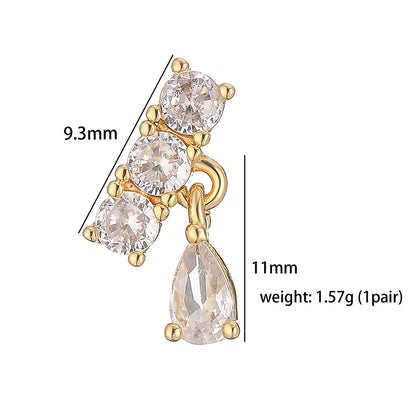 1 Pair Casual Elegant Simple Style Round Square Water Droplets Plating Inlay Copper Zircon 18k Gold Plated Drop Earrings Ear Studs