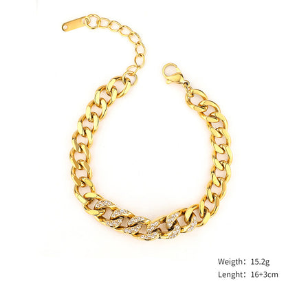 Cute Simple Style Square Oval Heart Shape Stainless Steel Gold Plated Zircon Bracelets In Bulk