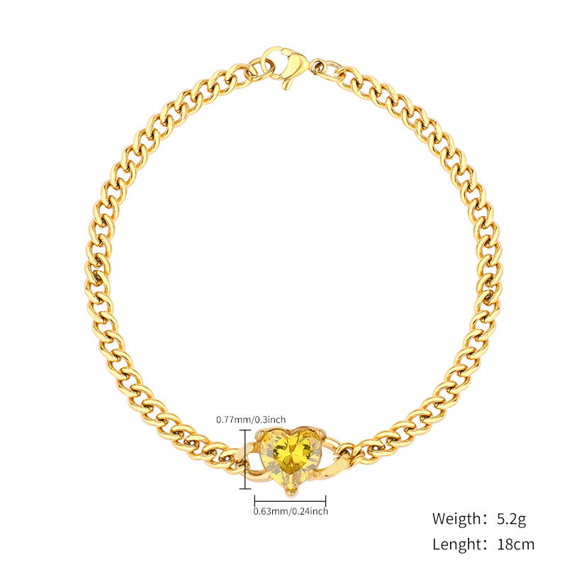 Cute Simple Style Square Oval Heart Shape Stainless Steel Gold Plated Zircon Bracelets In Bulk