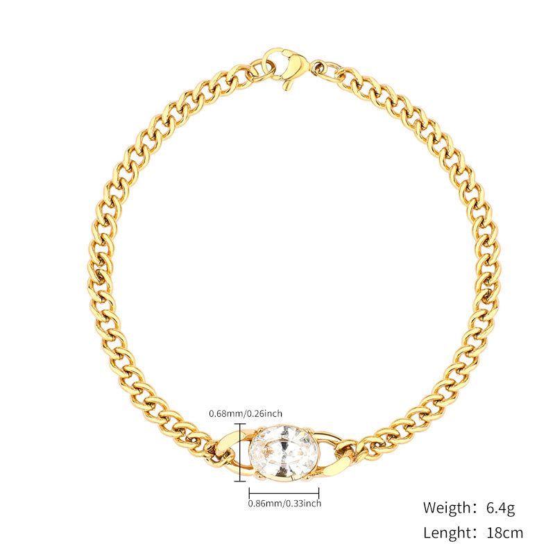 Cute Simple Style Square Oval Heart Shape Stainless Steel Gold Plated Zircon Bracelets In Bulk