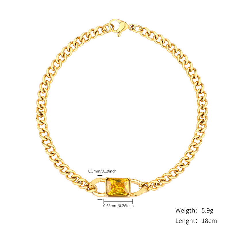 Cute Simple Style Square Oval Heart Shape Stainless Steel Gold Plated Zircon Bracelets In Bulk