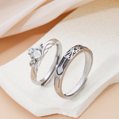 Romantic Geometric Stainless Steel Inlay Zircon Open Rings