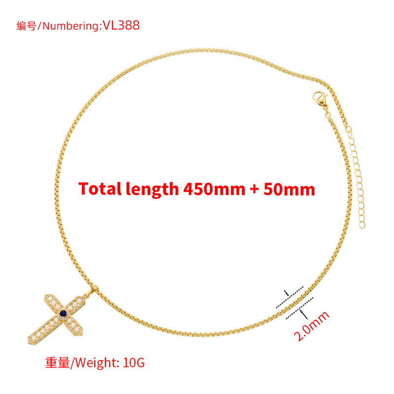 Elegant Cross Copper 18k Gold Plated Artificial Pearls Zircon Pendant Necklace In Bulk