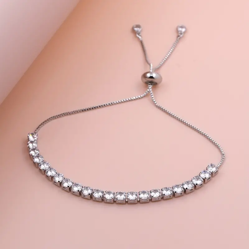 Glam Shiny Square Copper White Gold Plated Zircon Tennis Bracelet In Bulk