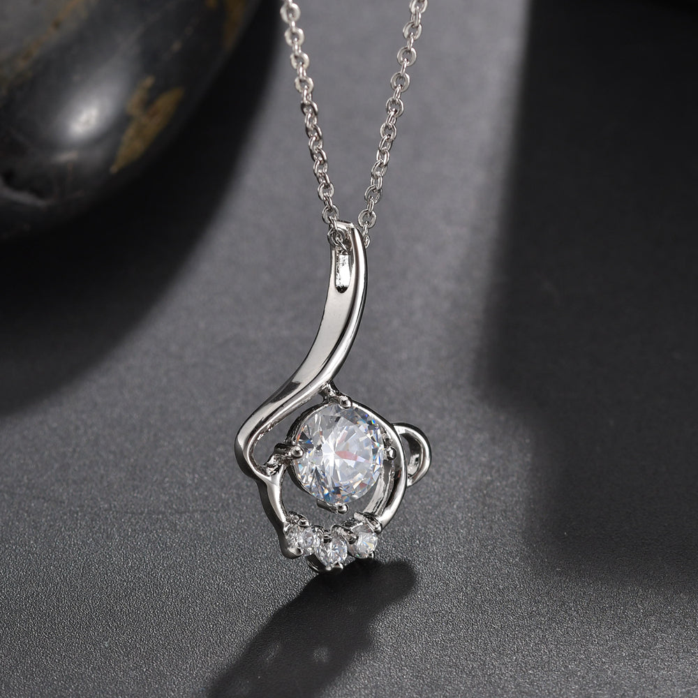 Casual Petal Copper Plating Inlay Artificial Crystal Zircon White Gold Plated Pendant Necklace