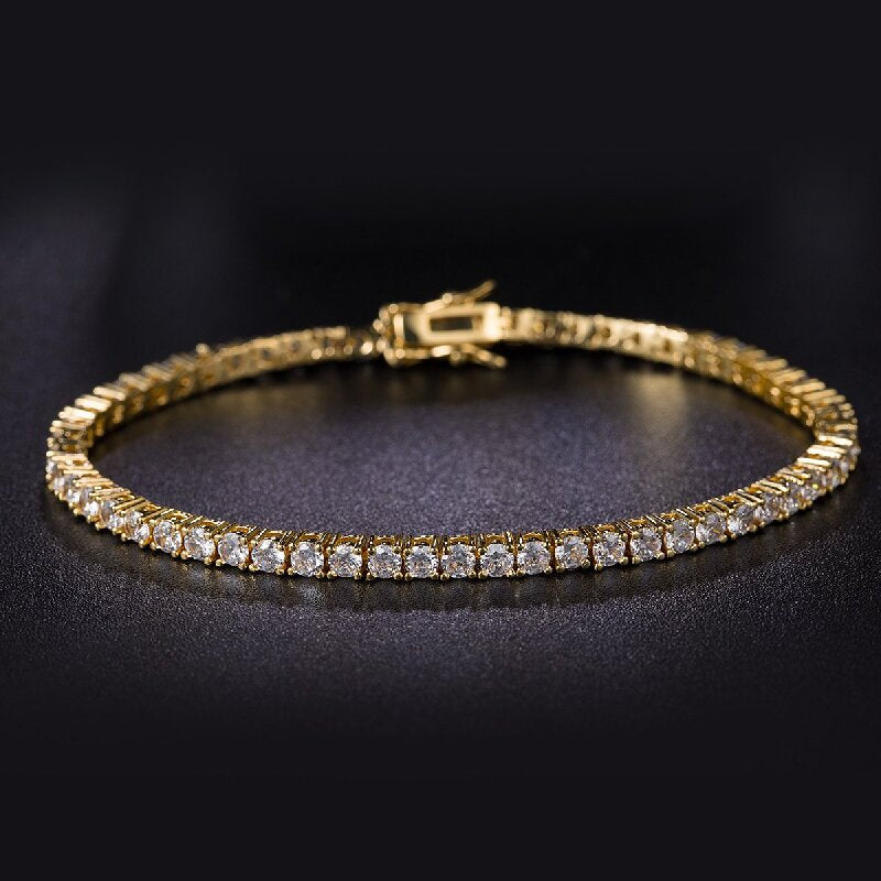 Glam Solid Color Copper 18k Gold Plated Gold Plated Zircon Tennis Bracelet In Bulk