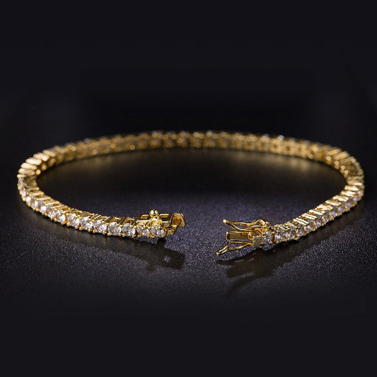 Copper 18K Gold Plated Glam Wedding Shiny Solid Color Chain Inlay Zircon Tennis Bracelet