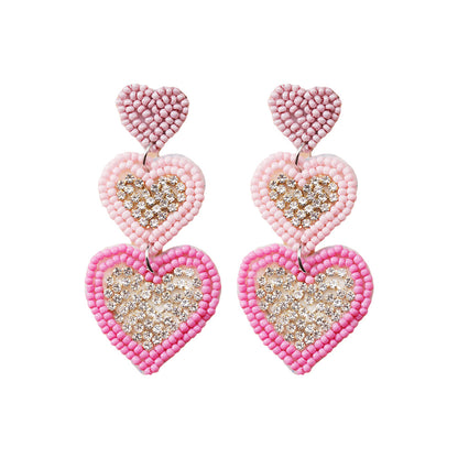 1 Pair Sweet Geometric Heart Shape Seed Bead Drop Earrings