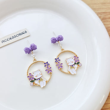 1 Pair Cute Sweet Bear Flower Bow Knot Enamel Stoving Varnish Plating Alloy Drop Earrings