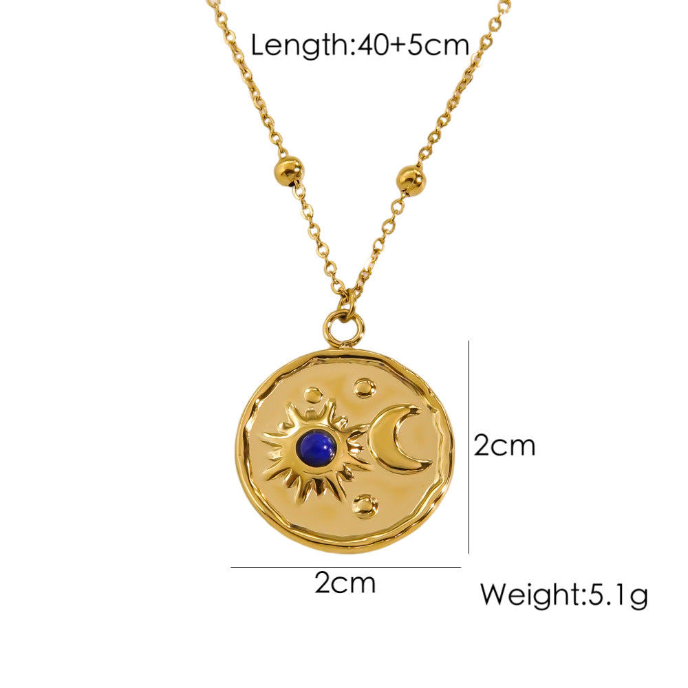 Ig Style Sun Moon Titanium Steel Plating Inlay Natural Stone 14k Gold Plated Pendant Necklace