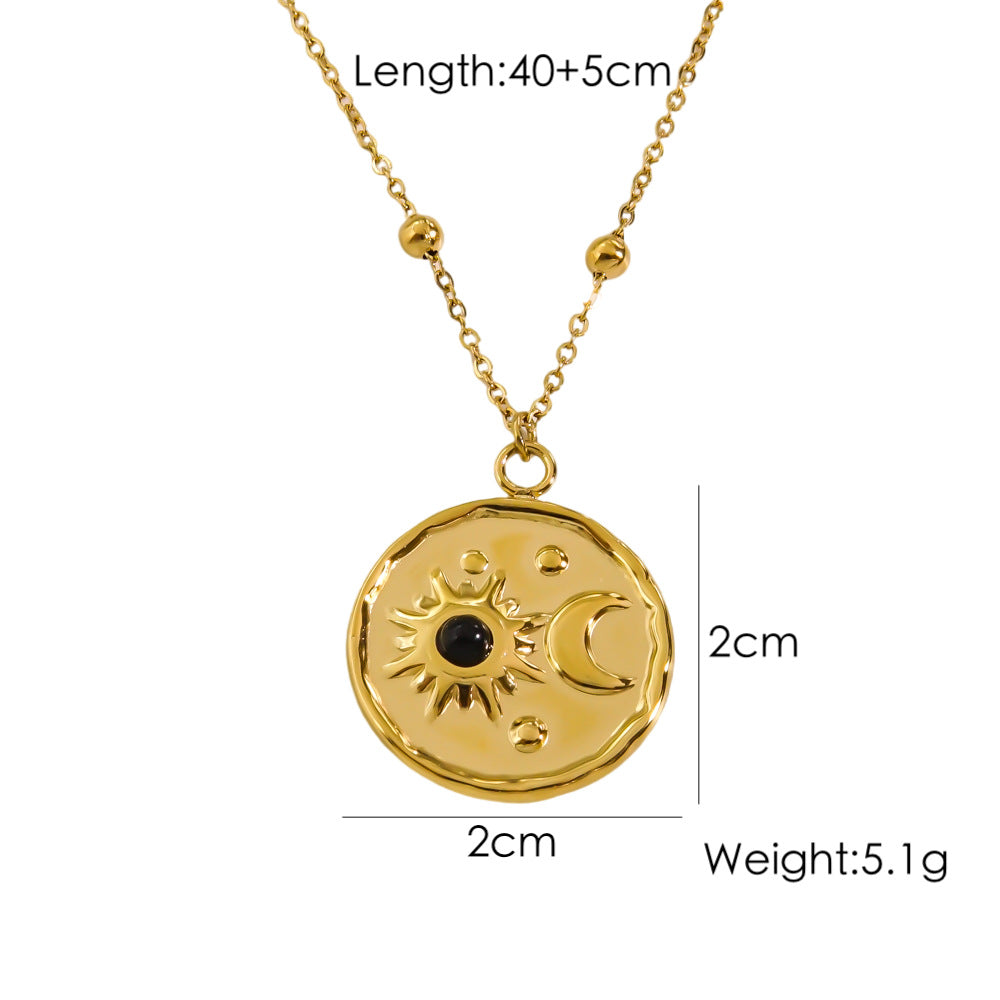 Ig Style Sun Moon Titanium Steel Plating Inlay Natural Stone 14k Gold Plated Pendant Necklace