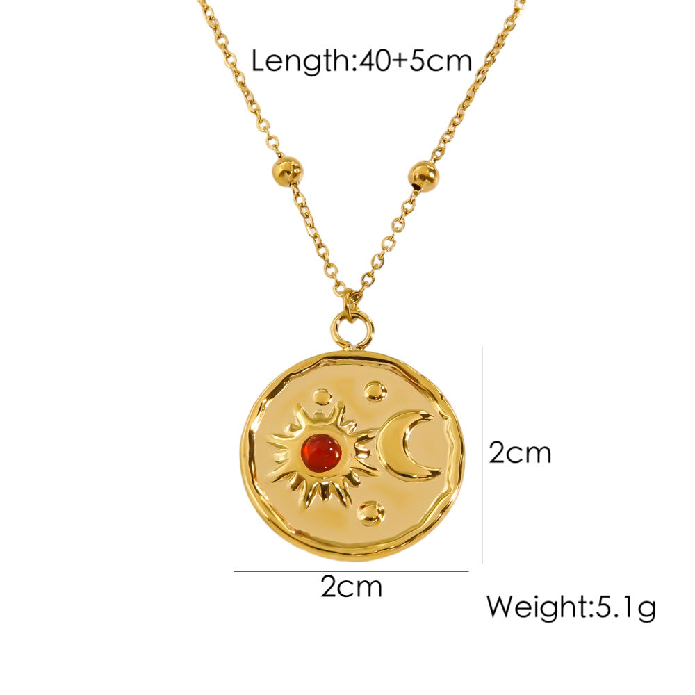 Ig Style Sun Moon Titanium Steel Plating Inlay Natural Stone 14k Gold Plated Pendant Necklace