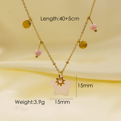 Wholesale Jewelry IG Style Elegant Classic Style Pentagram Round Shell 304 Stainless Steel Natural Stone Rhinestones Shell 14K Gold Plated Beaded Polishing Inlay Rings Necklace