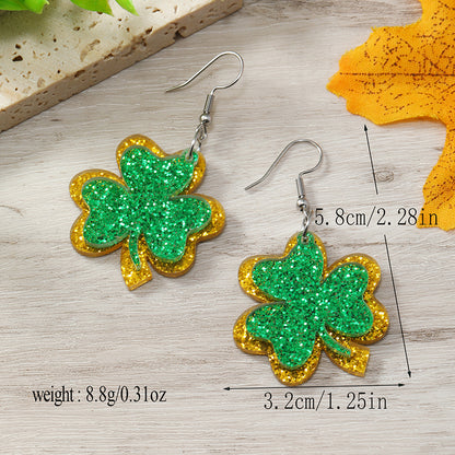 1 Pair Simple Style Shamrock Four Leaf Clover Painted Arylic Drop Earrings