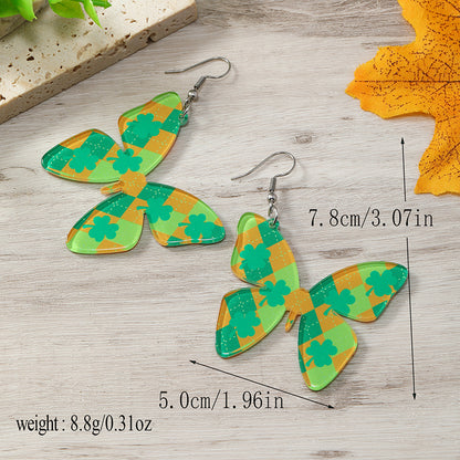 1 Pair Simple Style Shamrock Four Leaf Clover Painted Arylic Drop Earrings