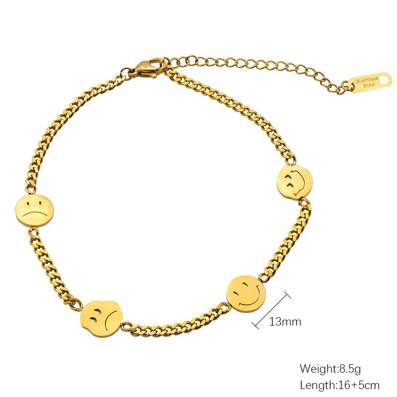 Casual Simple Style Classic Style Smiley Face Stainless Steel Titanium Steel Polishing Plating Hollow Out Gold Plated Bracelets