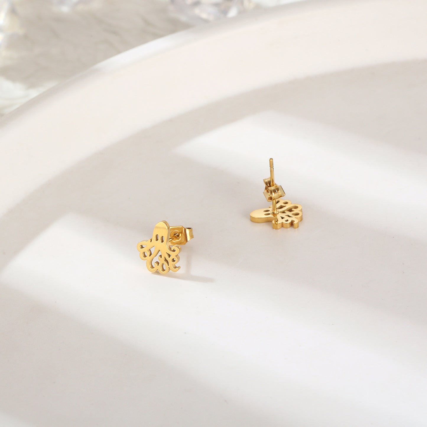 1 Pair Simple Style Octopus Polishing Plating Stainless Steel 18k Gold Plated Ear Studs