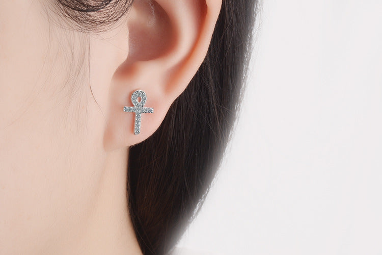 1 Pair Casual Simple Style Cross Inlay Copper Zircon White Gold Plated Drop Earrings