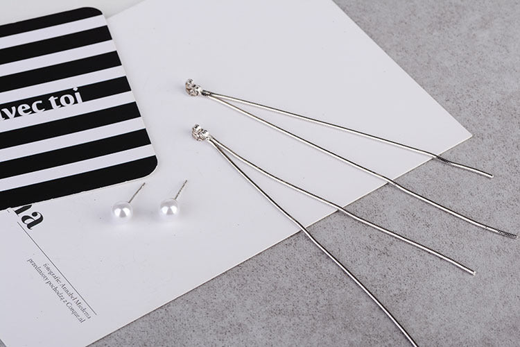 1 Pair Elegant Simple Style Geometric Tassel Plating Copper White Gold Plated Drop Earrings